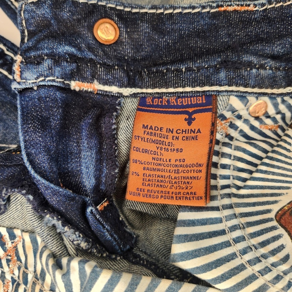 ROCK REVIVAL Noelle Capri Jeans Womens 25 Dark Blue Denim Embellished Rhinestone - Picture 14 of 15